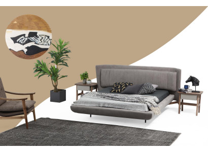 Bed frame double bed fabric modern gray bedroom double new
