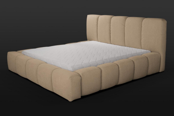 Bed beige double bed bedroom wooden furniture design elegant upholstery fabric new