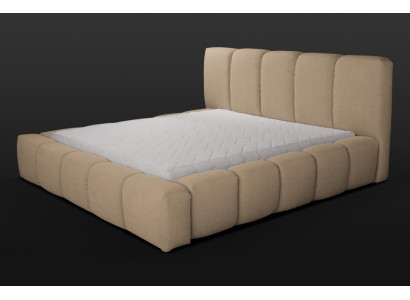 Bed beige double bed bedroom wooden furniture design elegant upholstery fabric new