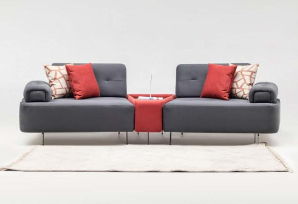 Luxury Couch Fabric Sofa 2-Seater Two-Seater Gray Upholstered Sofa Table