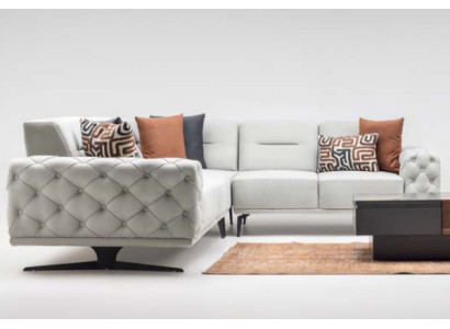 Sectional L-shaped upholstered sofa, fabric sofa, couch, gray sofa, modern fabric.