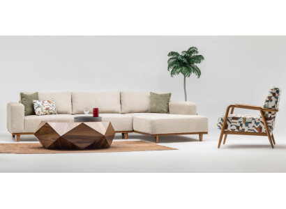 Complete corner sofa L-shape seat upholstered sofa fabric sofa beige sofa couch