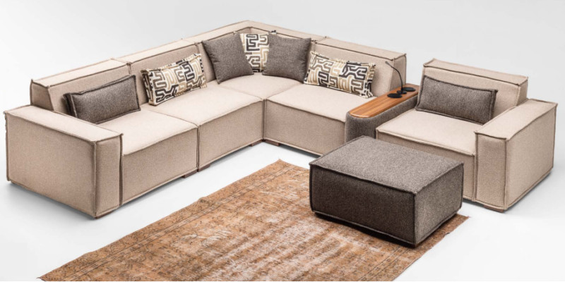 Complete corner sofa L shape ottoman upholstered sofa fabric sofa beige sofa couch