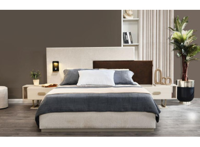 White Bedroom Set Wood Nightstands Upholstered Double Bed 3-Piece Set