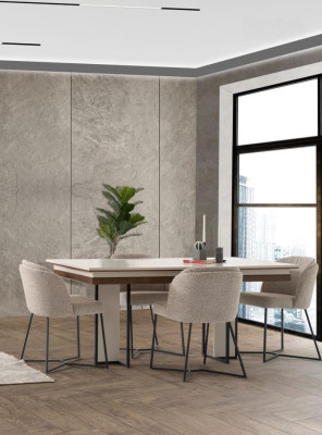 Complete Beige Dining Room Suite Designer Dining Set Wooden Table Chairs