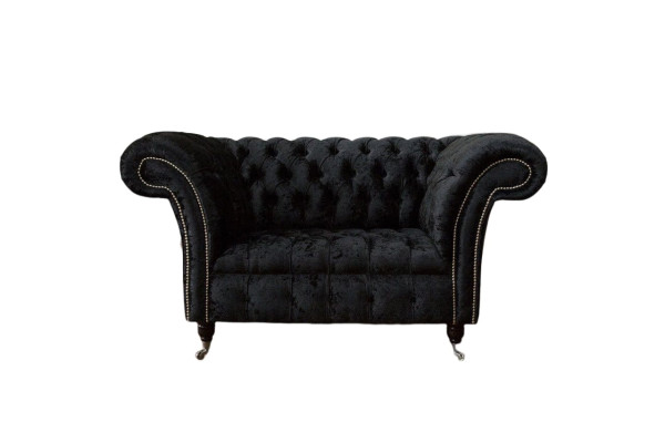 Chesterfield Armchair Design Upholstered Sofa Black Textile Fabric Lounge