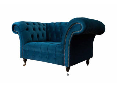 Chesterfield Armchair Design Upholstered Sofa Couch Blue Textile Furniture