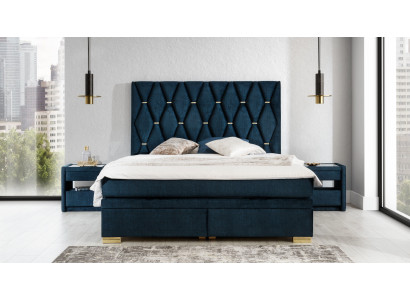 Blue bedroom textile set, noble nightstands, stainless steel bed, 3-piece
