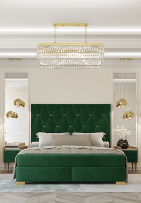 Stylish Green Bedroom Double Bed Wooden Bed Frame Nightstands