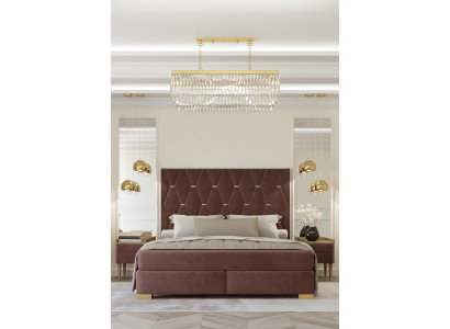 Large Brown Stainless Steel Bed Designer Double Beds Textile Beds 3-piece Set