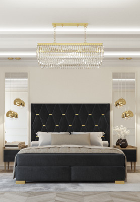 Black bedroom suite double bed 2 luxury bedside tables 3-piece set