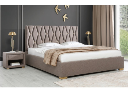 Brown textile bed designer upholstered bedside tables bedroom furniture 3-piece set