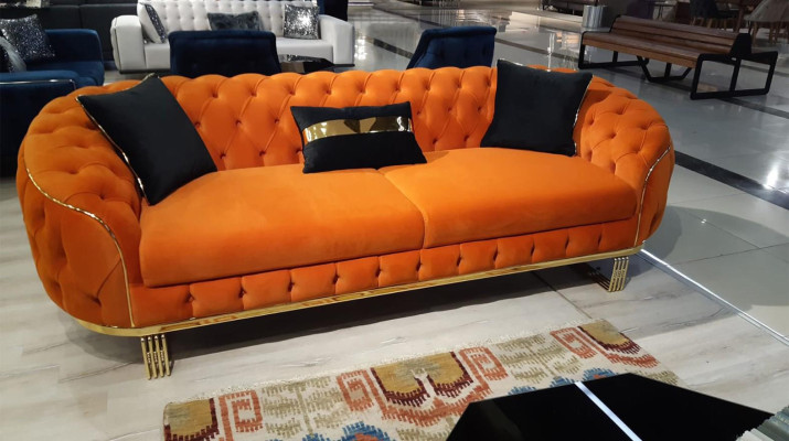 Stylish 3-Seater Chesterfield Sofa Orange Modern Living Room Furniture