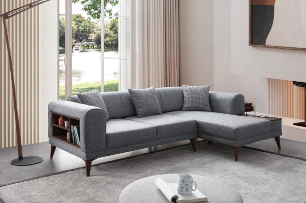 Gray living room L-shaped sofa upholstered corner sofa designer living room couch