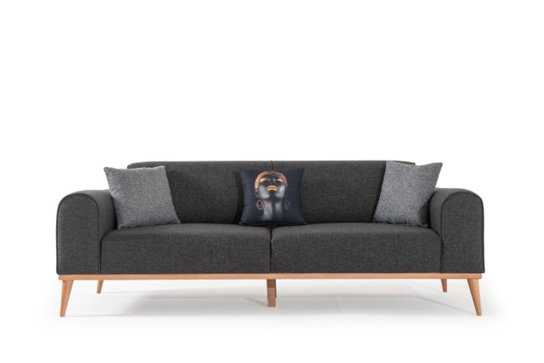Modern Gray 3-Seater Luxurious Fabric Sofa Living Room Couch Seating Furniture