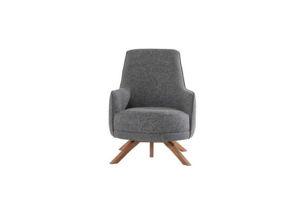 Modern living room armchair, single-seater upholstered relax chair with wooden legs, new