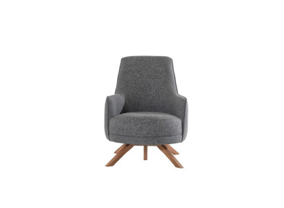 Modern living room armchair, single-seater upholstered relax chair with wooden legs, new