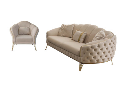 Modern beige living room set sofa 3-seater armchair fabric armchair living room