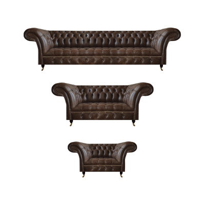 Brown Chesterfield leather sofas living room suite complete set