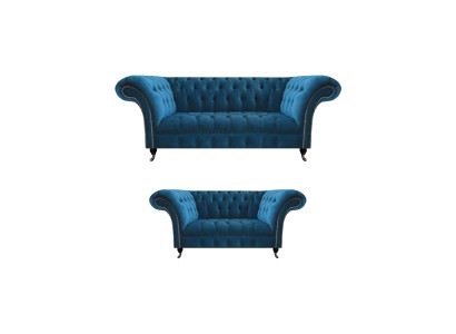 Stylish Chesterfield Sofa Set Blue Living Room Upholstered Couches