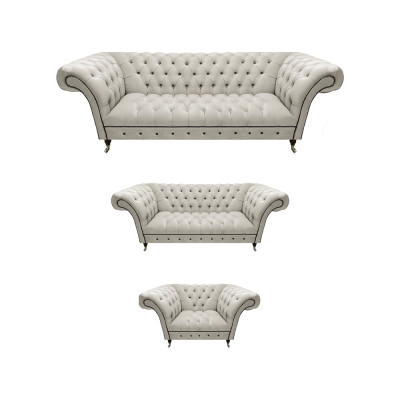 White Chesterfield leather sofas living room seating couches complete set 3-piece