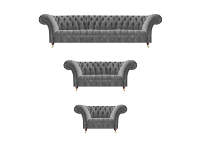 Noble Chesterfield sofa set gray textile four-seater upholstered armchair