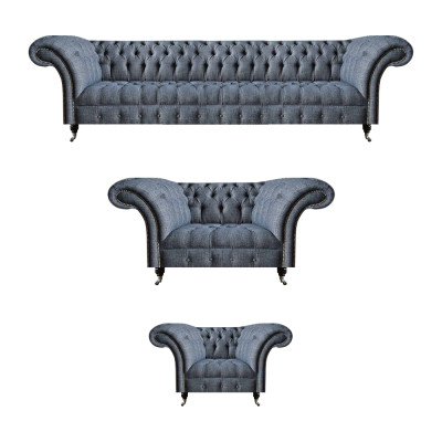 Light gray Chesterfield sofas designer suite living room couches 3-piece set