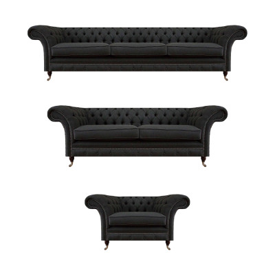 Black Chesterfield Fabric Sofas Elegant Furniture Set Designer Sofas 3-piece Set