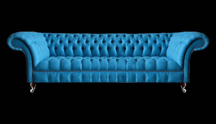 Chesterfield Stylish Living Room Light Blue Four-Seater Fabric Sofa