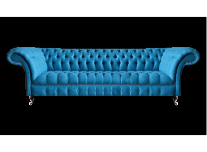 Chesterfield Stylish Living Room Light Blue Four-Seater Fabric Sofa