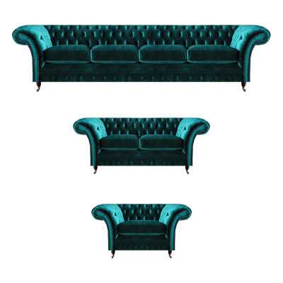 Green Chesterfield Fabric Suite Living Room Designer Sofa Set 3-piece