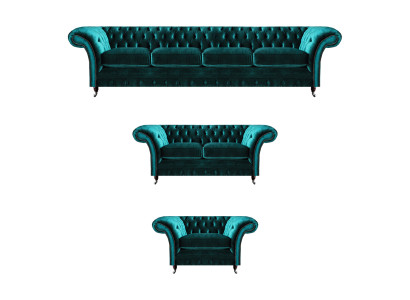 Green Chesterfield Fabric Suite Living Room Designer Sofa Set 3-piece