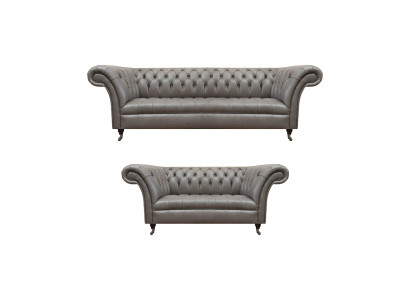 Chesterfield Gray Leather Couches Designer Living Room Upholstered Furniture