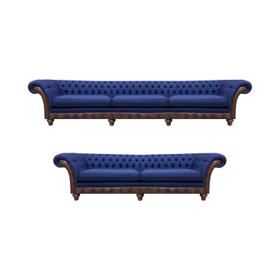 Blue Chesterfield Fabric Sofas Designer Sofa Set Luxury Seating Furniture