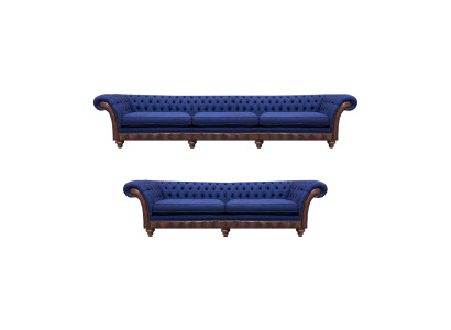 Blue Chesterfield Fabric Sofas Designer Sofa Set Luxury Seating Furniture