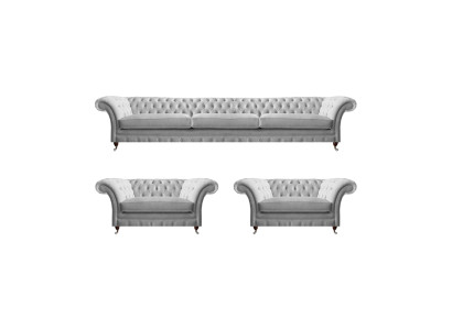 White Chesterfield textile suite upholstered couches living room armchair set of 3 pieces