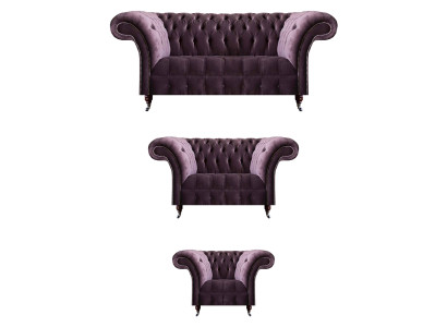 Stylish Chesterfield Purple Sofa Set Seating Set 3-Seater 2-Seater Armchair