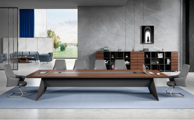 Brown-Grey Conference Table Designer Study Room Furniture Wood Tables