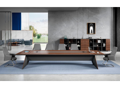 Brown-Grey Conference Table Designer Study Room Furniture Wood Tables