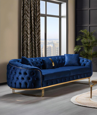 Blue Chesterfield three-seater living room sofa upholstered furniture