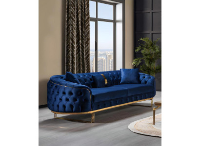 Blue Chesterfield three-seater living room sofa upholstered furniture