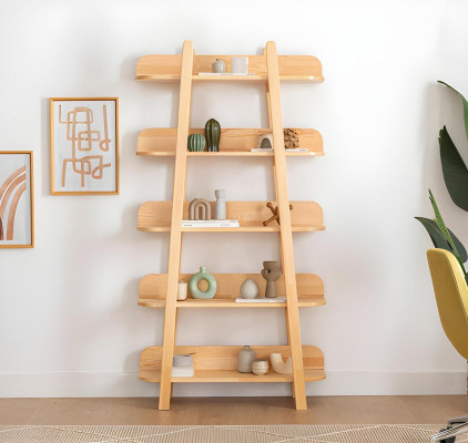 Modern beige bookshelf living room storage shelves designer wooden furniture