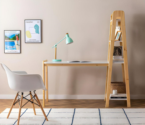 Compact white computer desk, luxurious desk, designer furniture.
