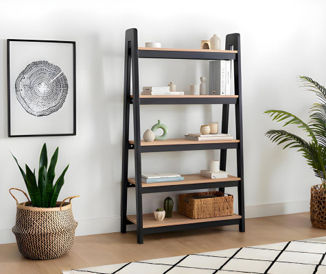 Black-beige bookshelf living room file shelves wooden racks furniture