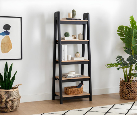 Black-Brown Bookshelf Designer Wall Shelf Office File Shelf Stand
