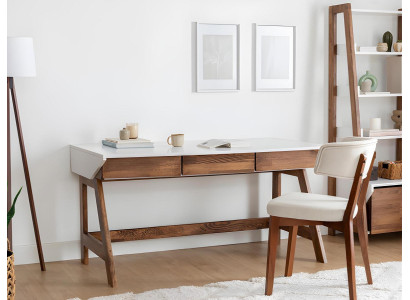 White-Brown Home Office Desk Sturdy Laptop Table Wooden Furniture