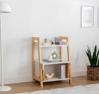 Beige-white bookshelf shelving unit high-quality wood side cabinet