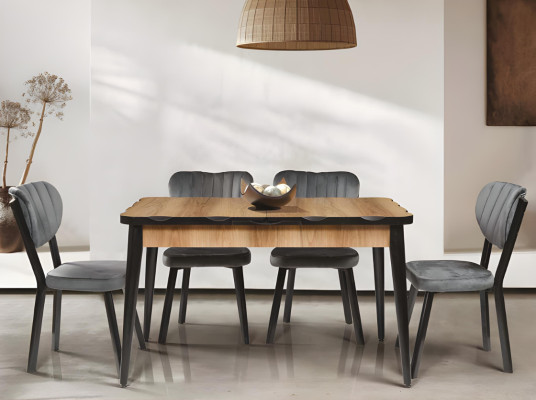 Black-Brown Dining Table Rectangular Dining Room Table Wooden Tabletop