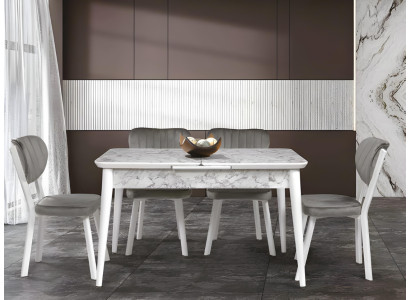 Patterned white dining table with extendable tabletop robust table