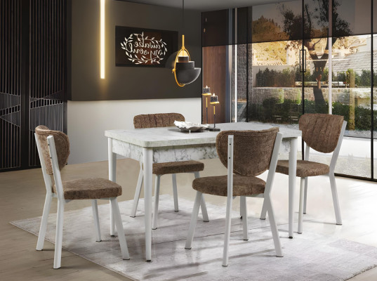 Chic white-gray dining table with marble imitation extendable tabletop